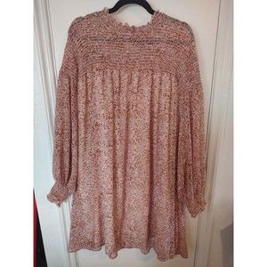 Floral long sleeve smocked knee length peasant dress